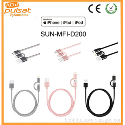 Nylon braided 2 in1 Lightning Micro USB Cable